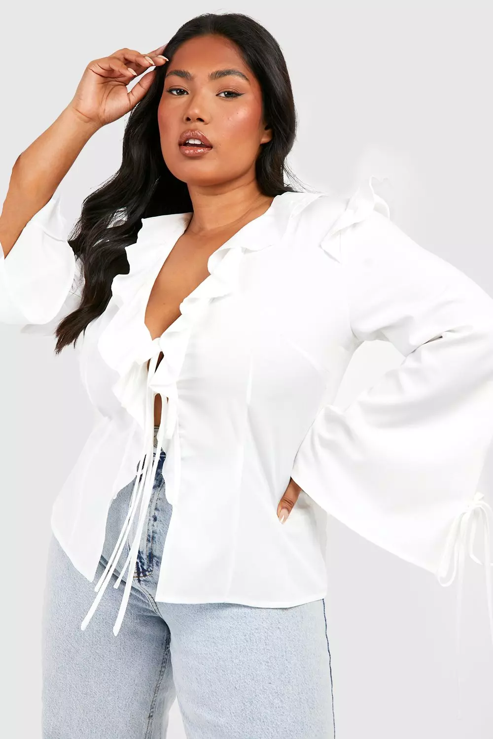 Black Plus Ruffle Tie Front Blouse alternative image