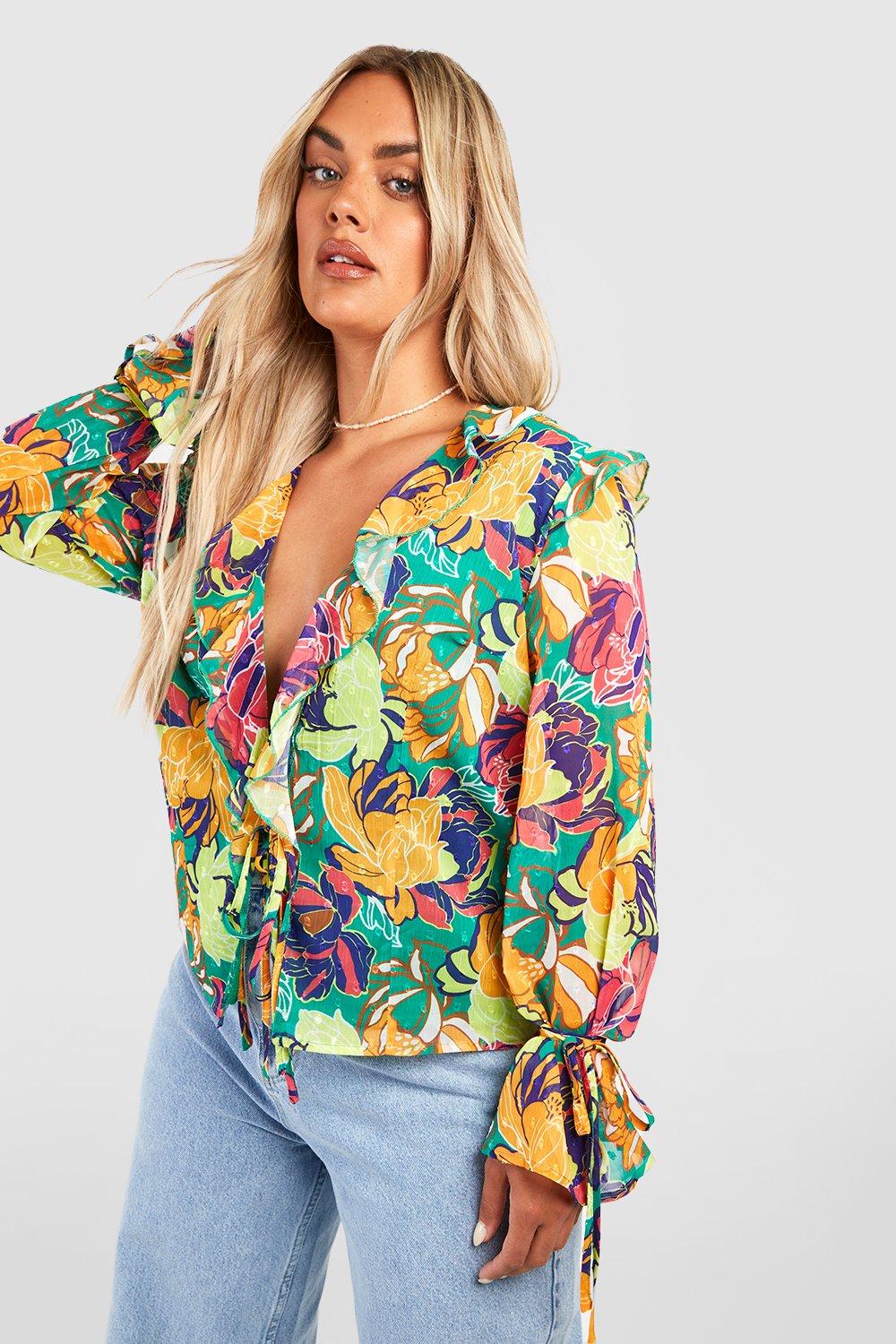 売れ筋商品|||カルバンクライン カットソー トップス レディース Plus Size Floral Ruffle-Front Blouse Soft Taupe Multi 00000001_zi_6c1fd79c-4a4d-4b14