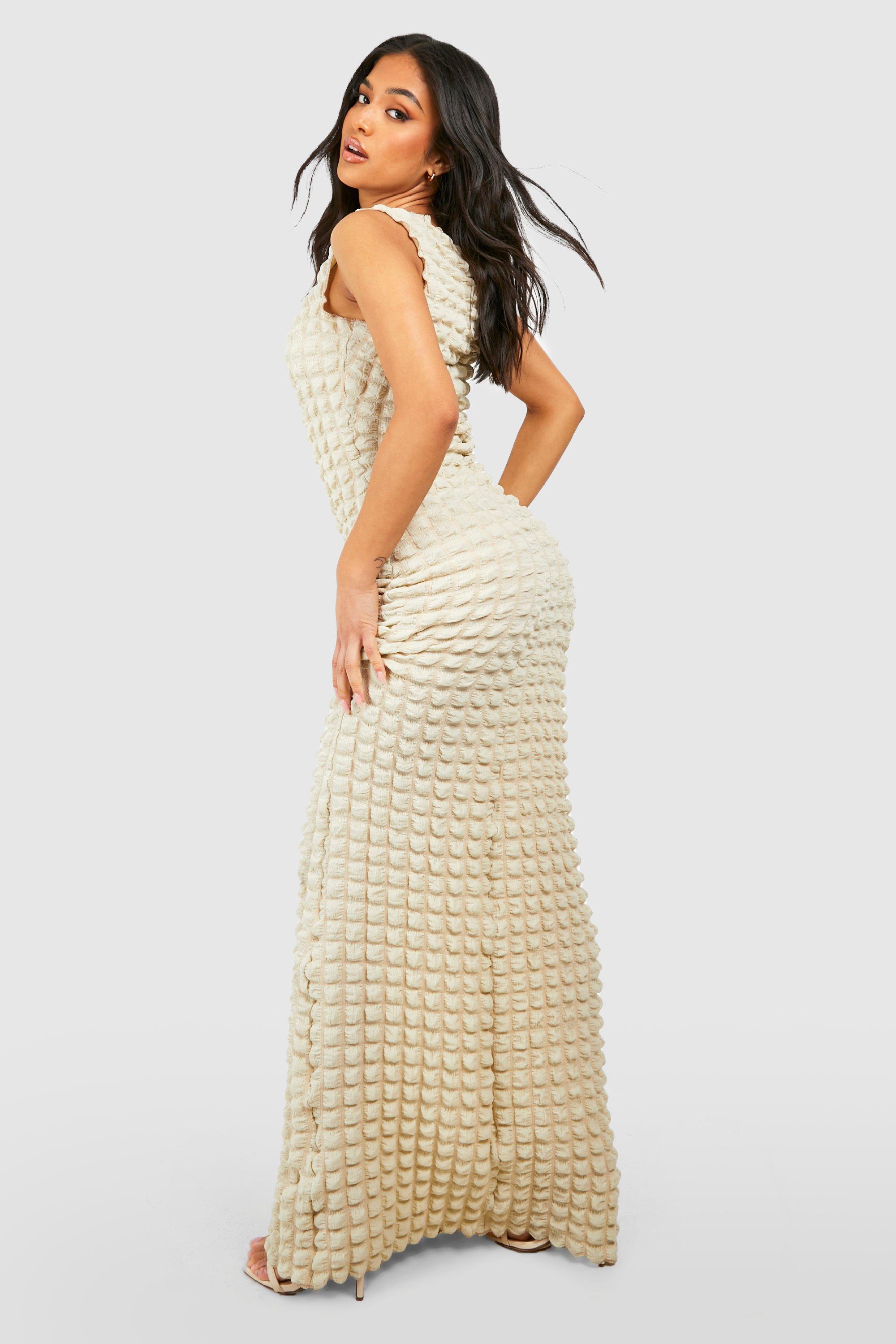 Petite Bubble Textured Square Neck Sleeveless Maxi Dress | boohoo