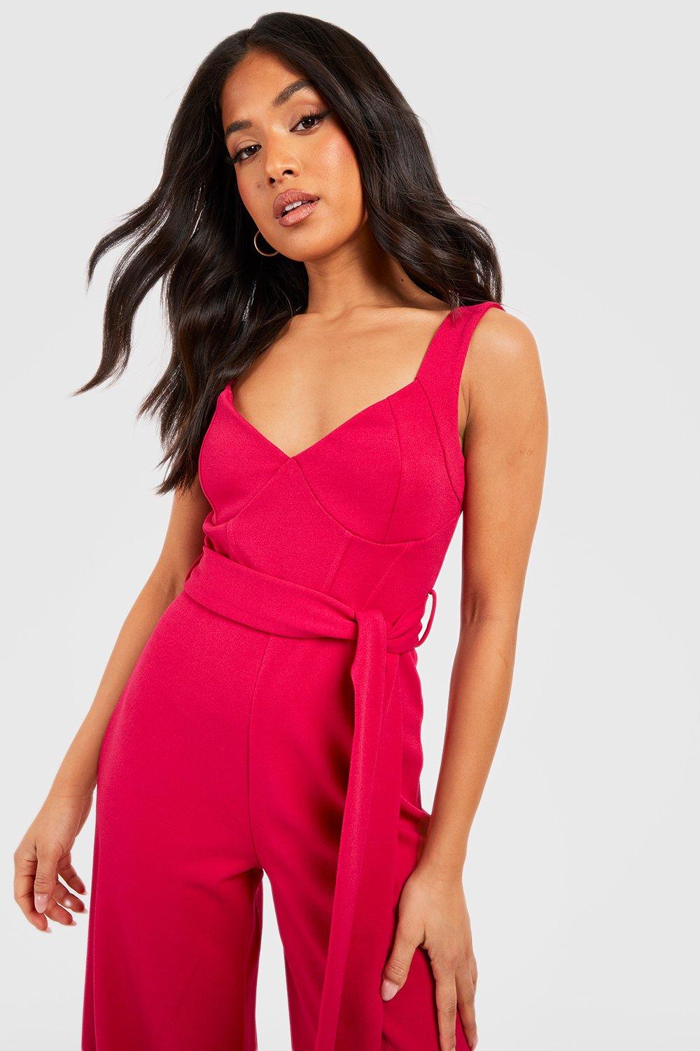 Petite Corset Belted Wide Leg Jumpsuit