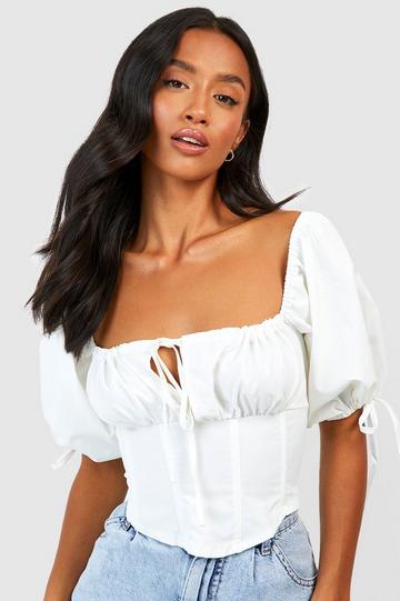 Petite Milkmaid Puff Sleeve Corset Top white