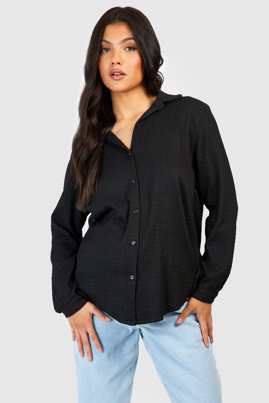 Black Maternity Crinkle Oversized Shirt