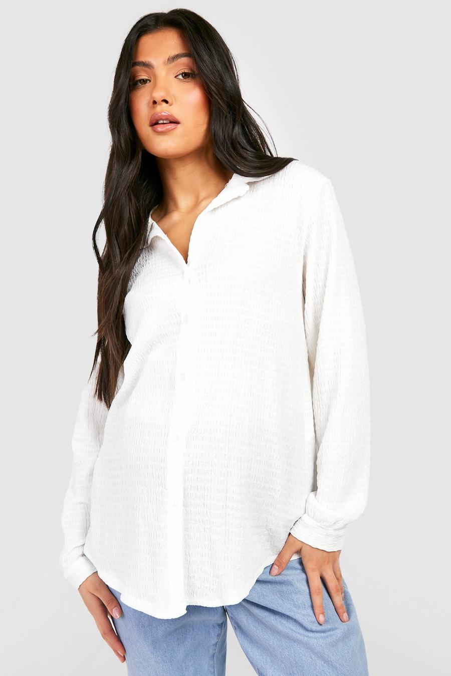 White Maternity Crinkle Oversized Shirt
