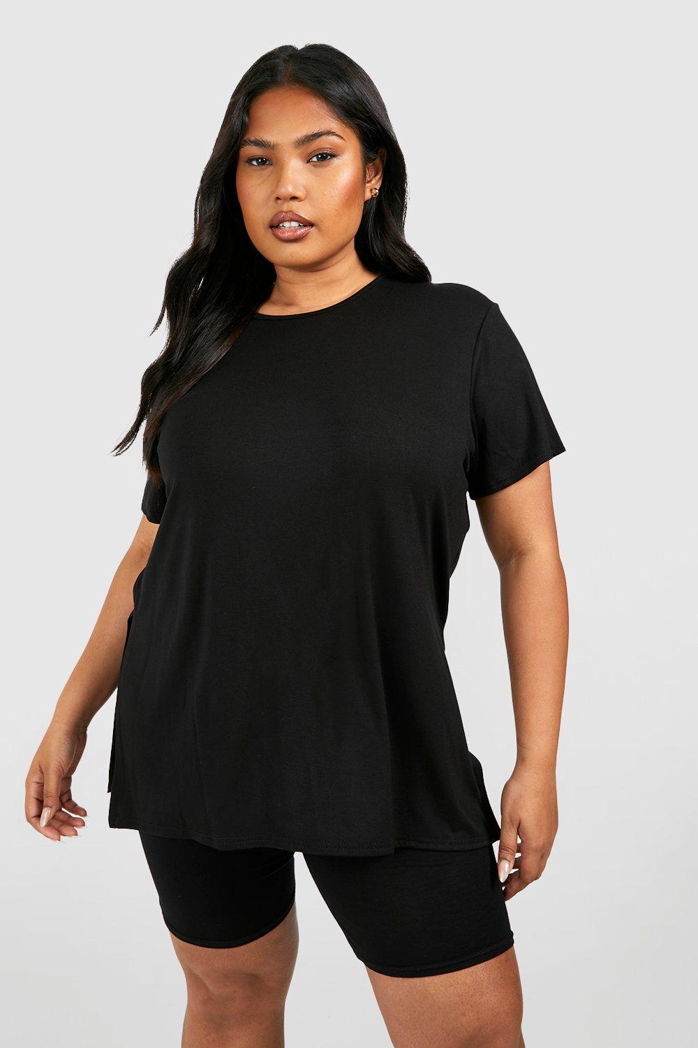 boohoo Plus Size Side Split Longline T-Shirt - Women's T-shirts