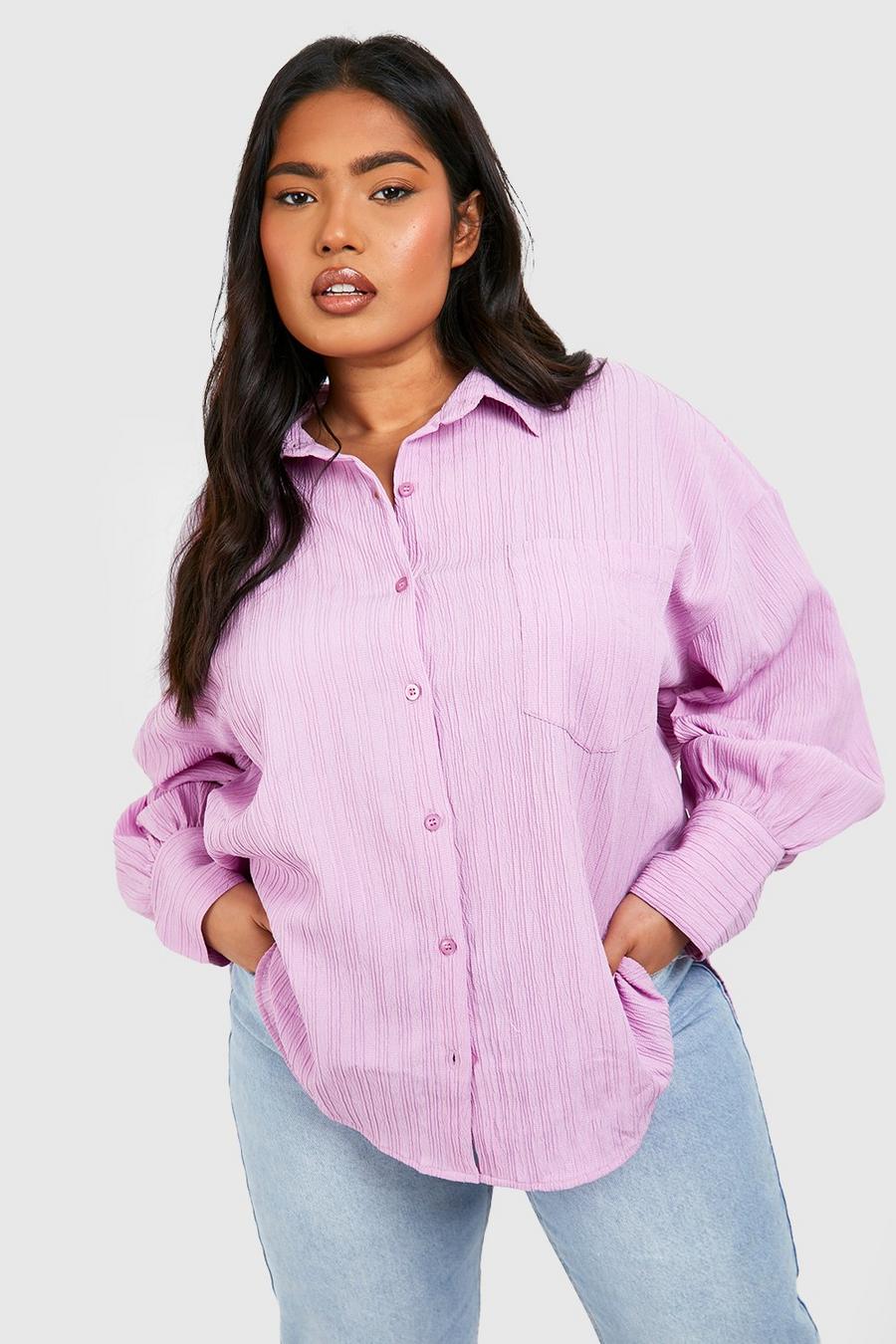 Plus strukturiertes Oversize Hemd, Lilac image number 1