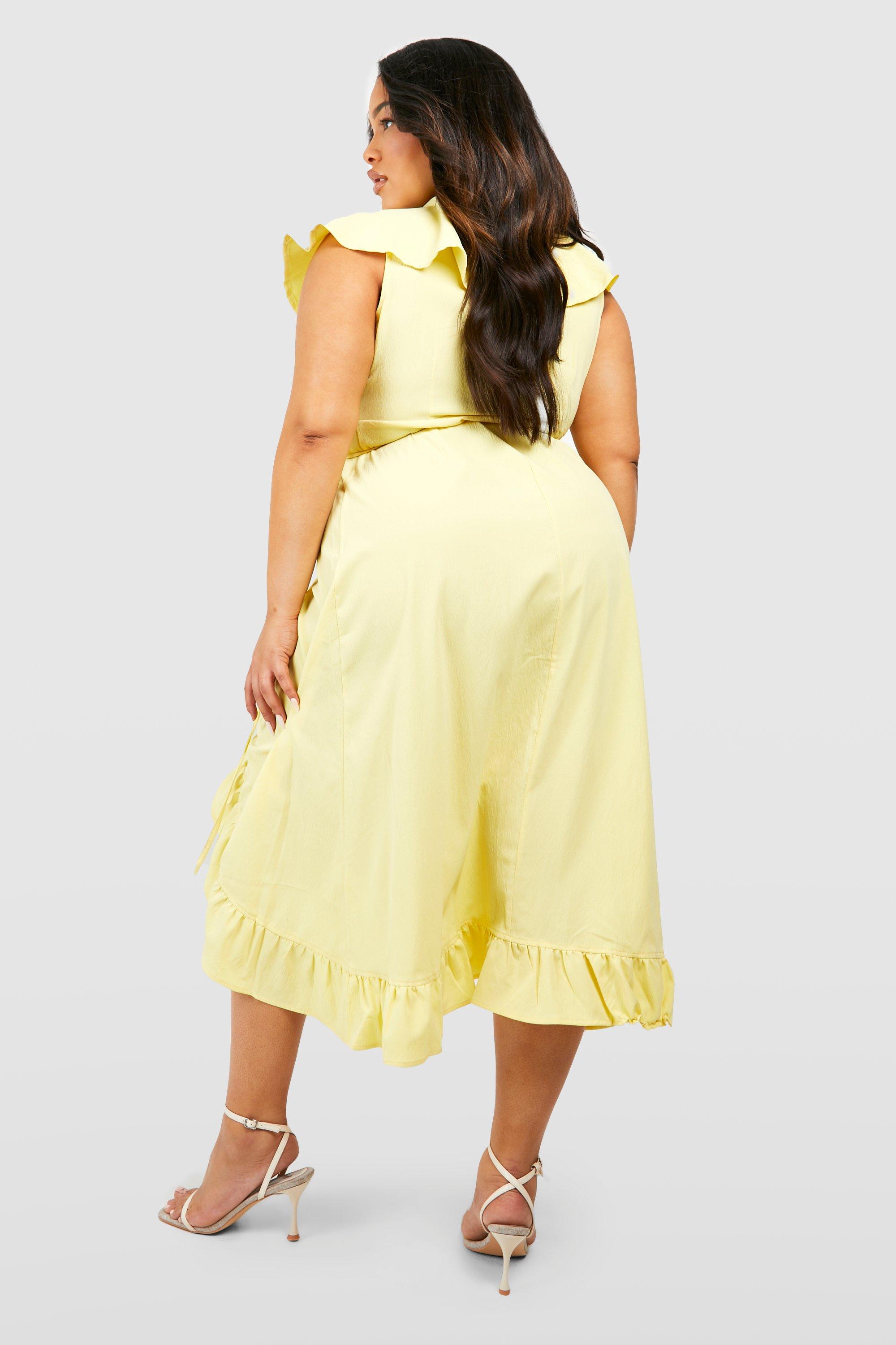 Plus size store yellow wrap dress