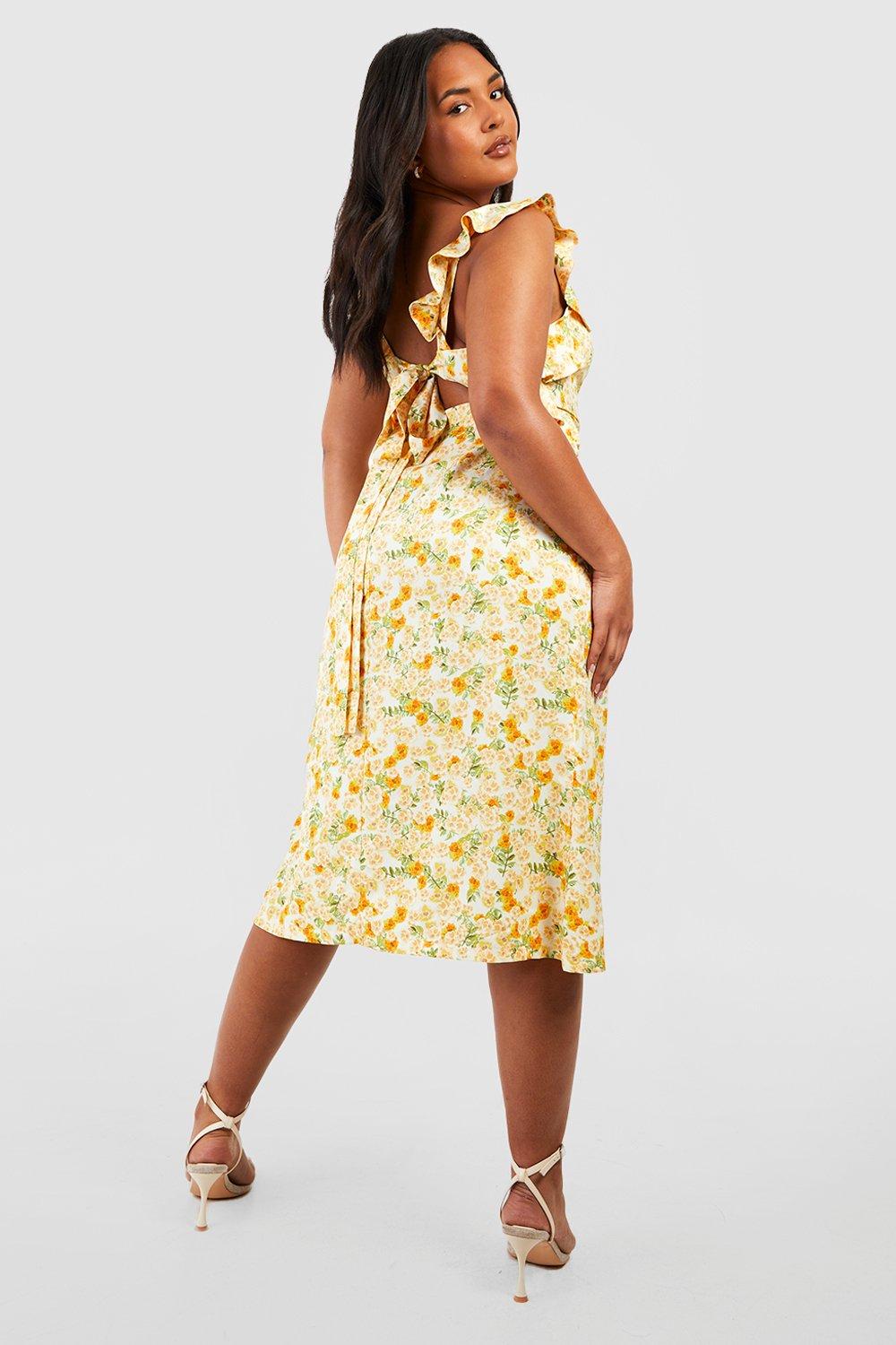 Plus Floral Ruffle Tie Back Midi Dress boohoo NZ