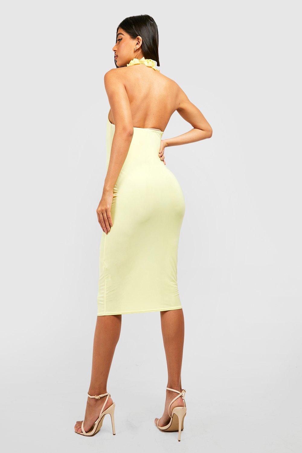 Boohoo yellow midi on sale dress