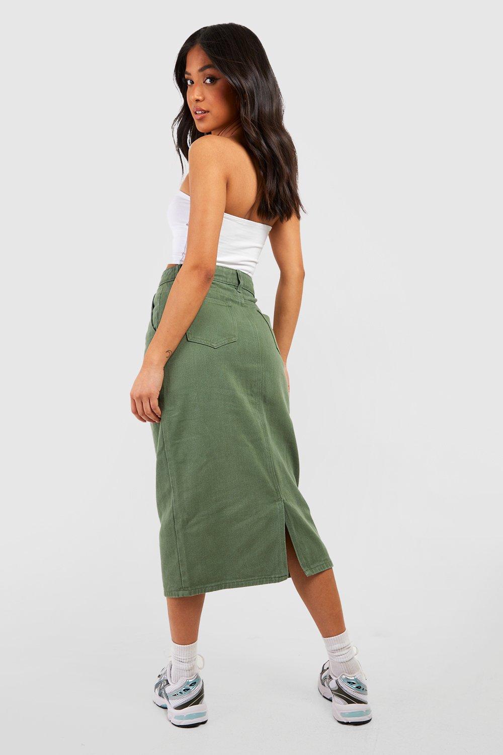 Khaki denim shop skirt midi