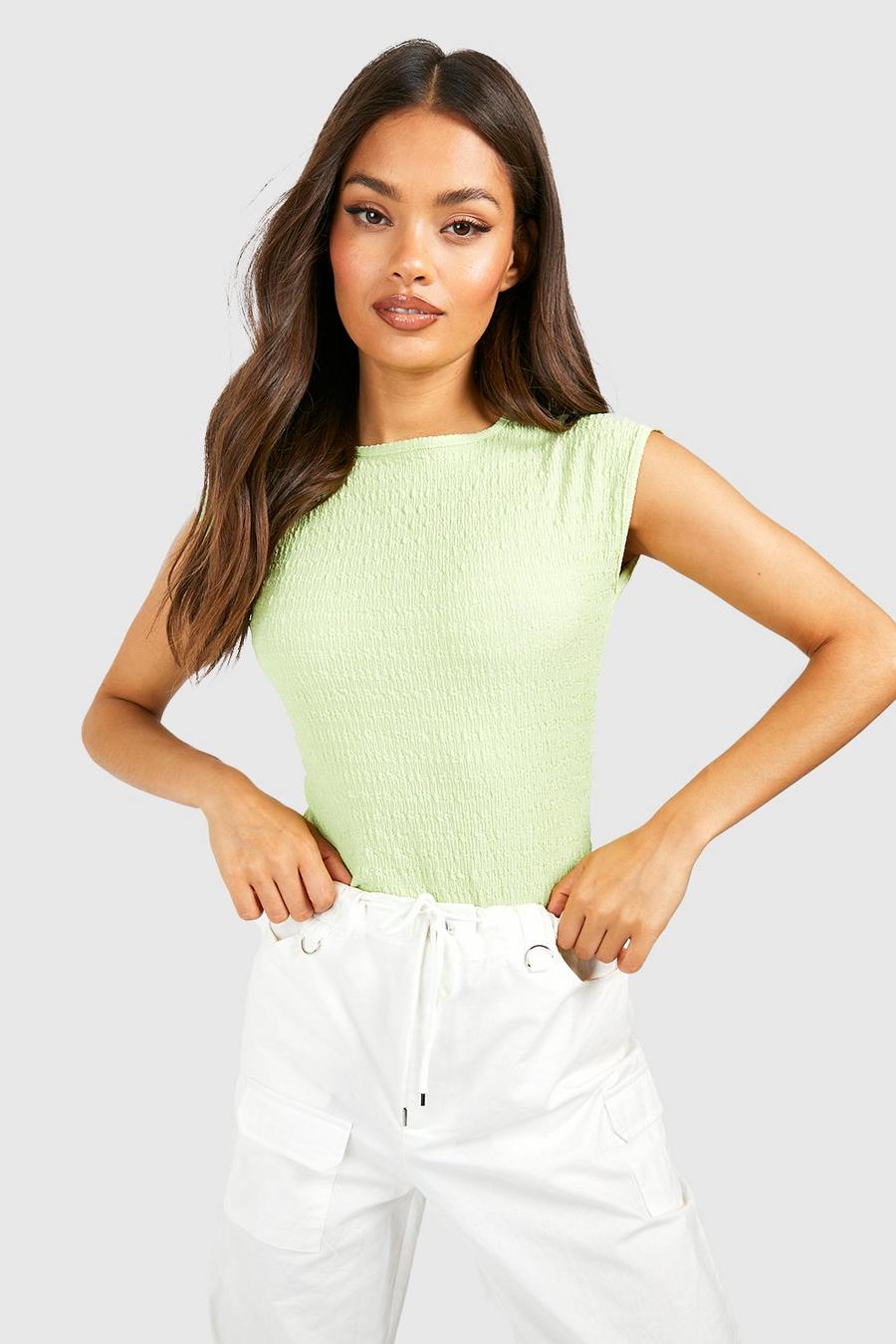 Lime Bodysuit Met Textuur En Kapmouwen