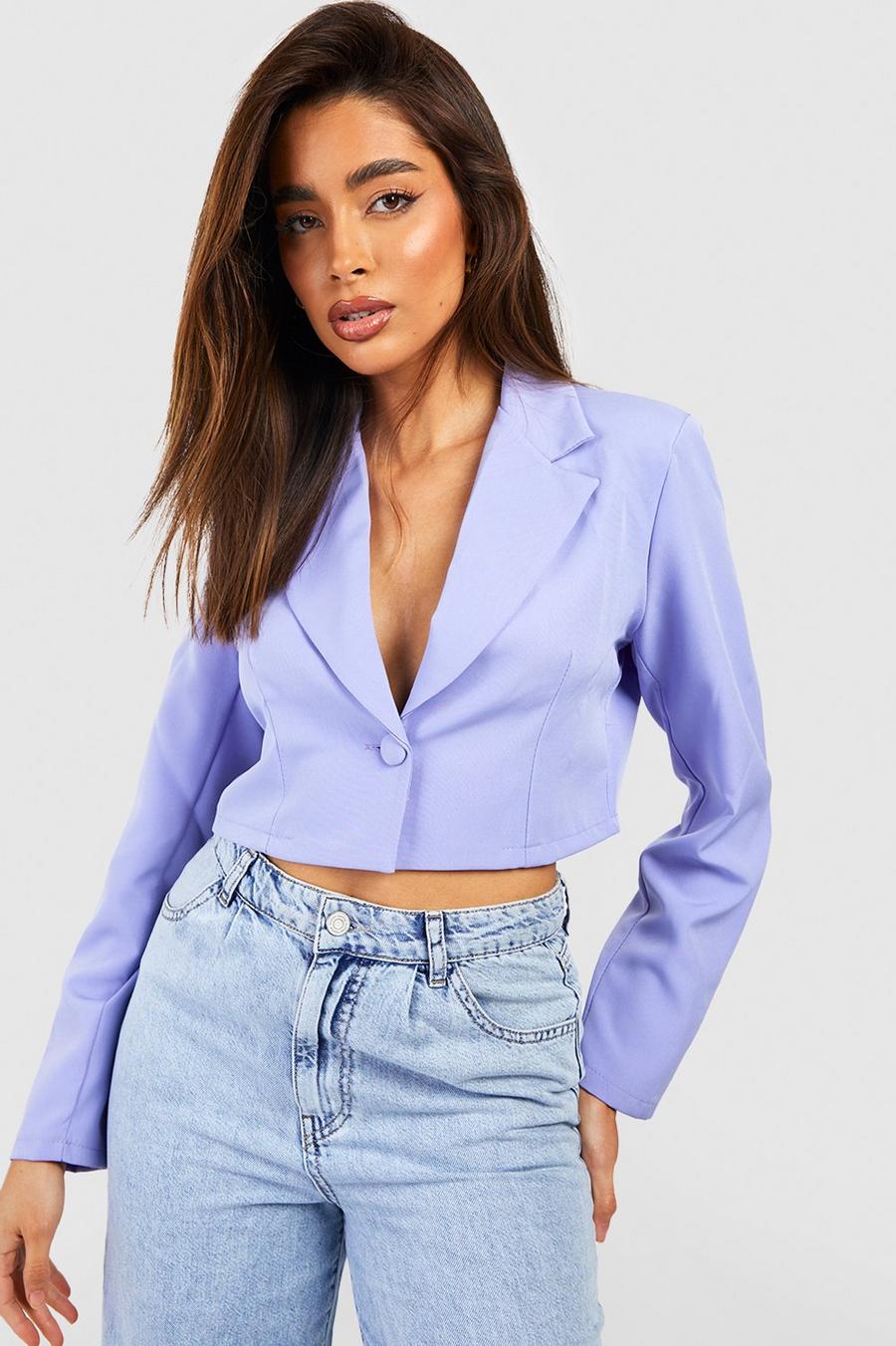 Lilac Basic Woven Relaxed Fit Crop Blazer image number 1