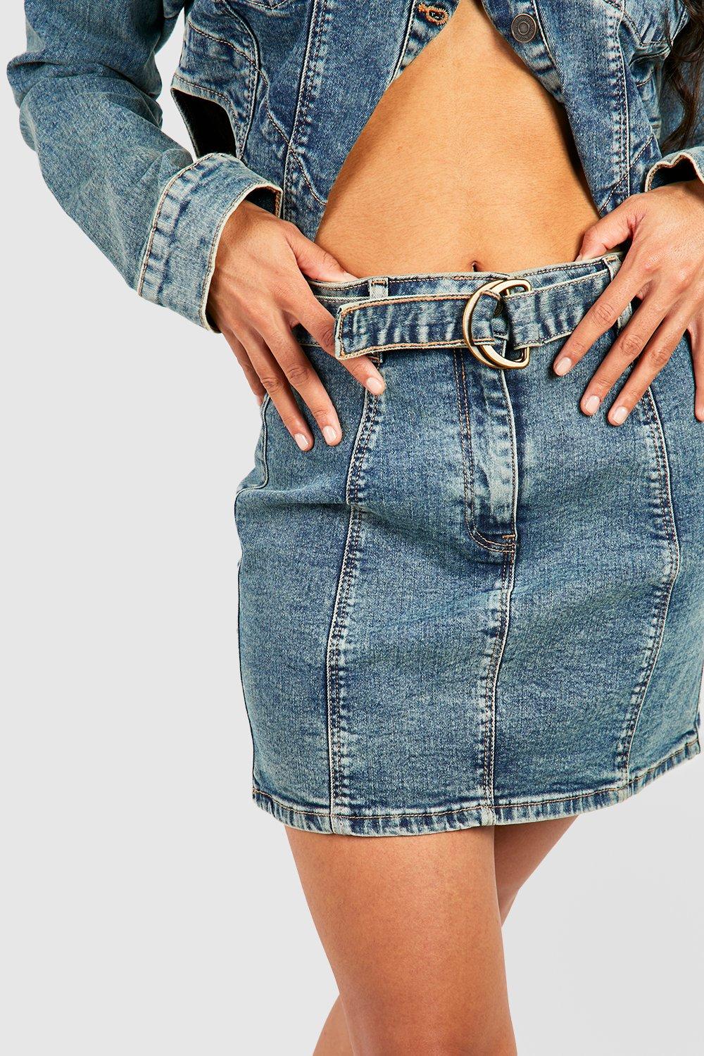 boohoo Pleated Denim Mini Skirt - Blue - Size 4