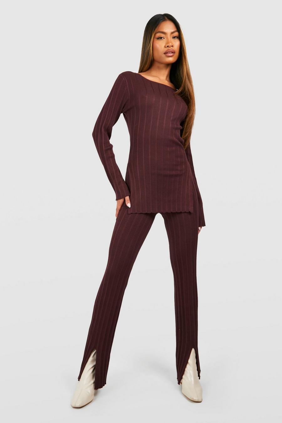 Chocolate Mixed Rib Knitted Co-ord