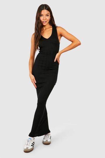 Black Mixed Rib Knit Sleeveless Maxi Dress