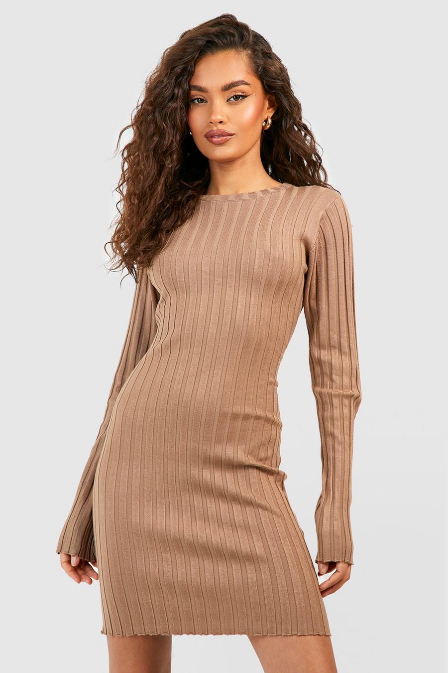 Taupe Rib Knitted Mini Dress image number 1