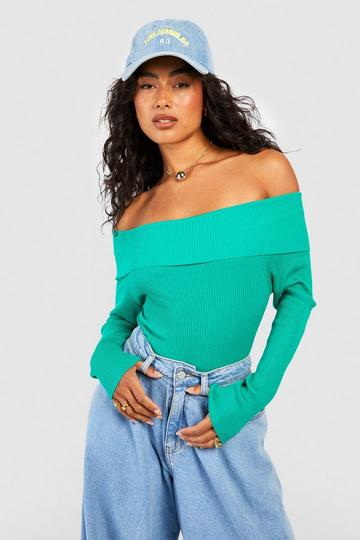 Bardot Rib Knit Bodysuit green