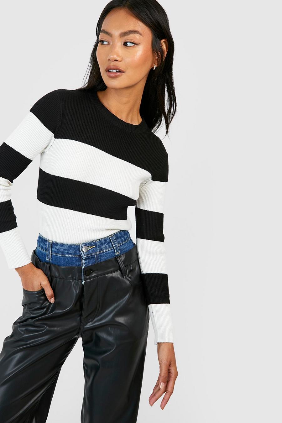 Pullover mit breiten Streifen, Black