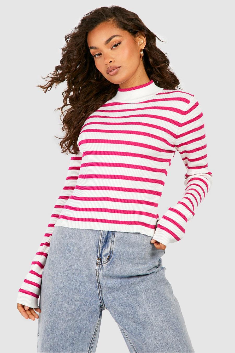 Magenta Fine Gauge Stripe Sweater image number 1
