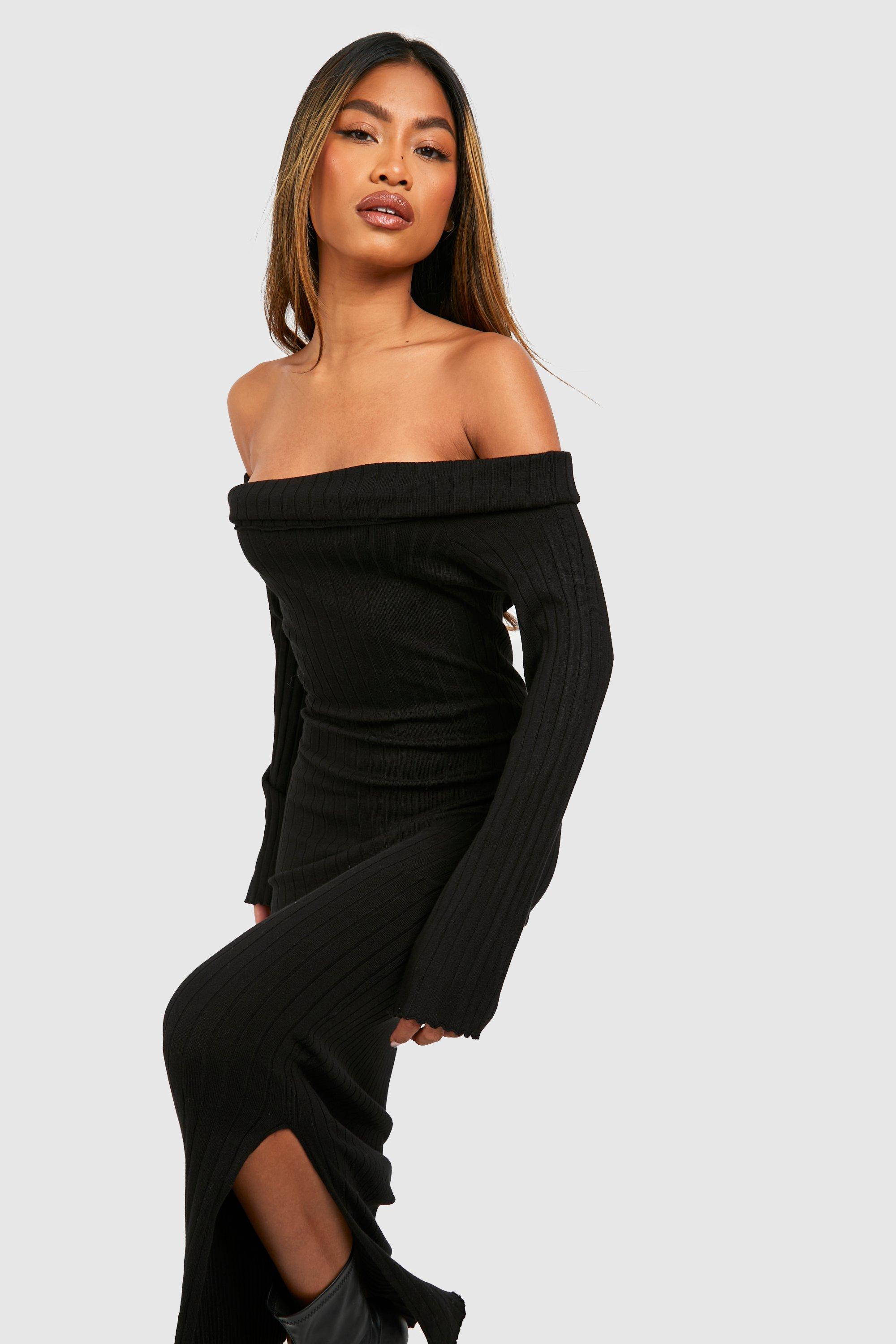 Oversized Bardot Neckline Knitted Maxi Dress