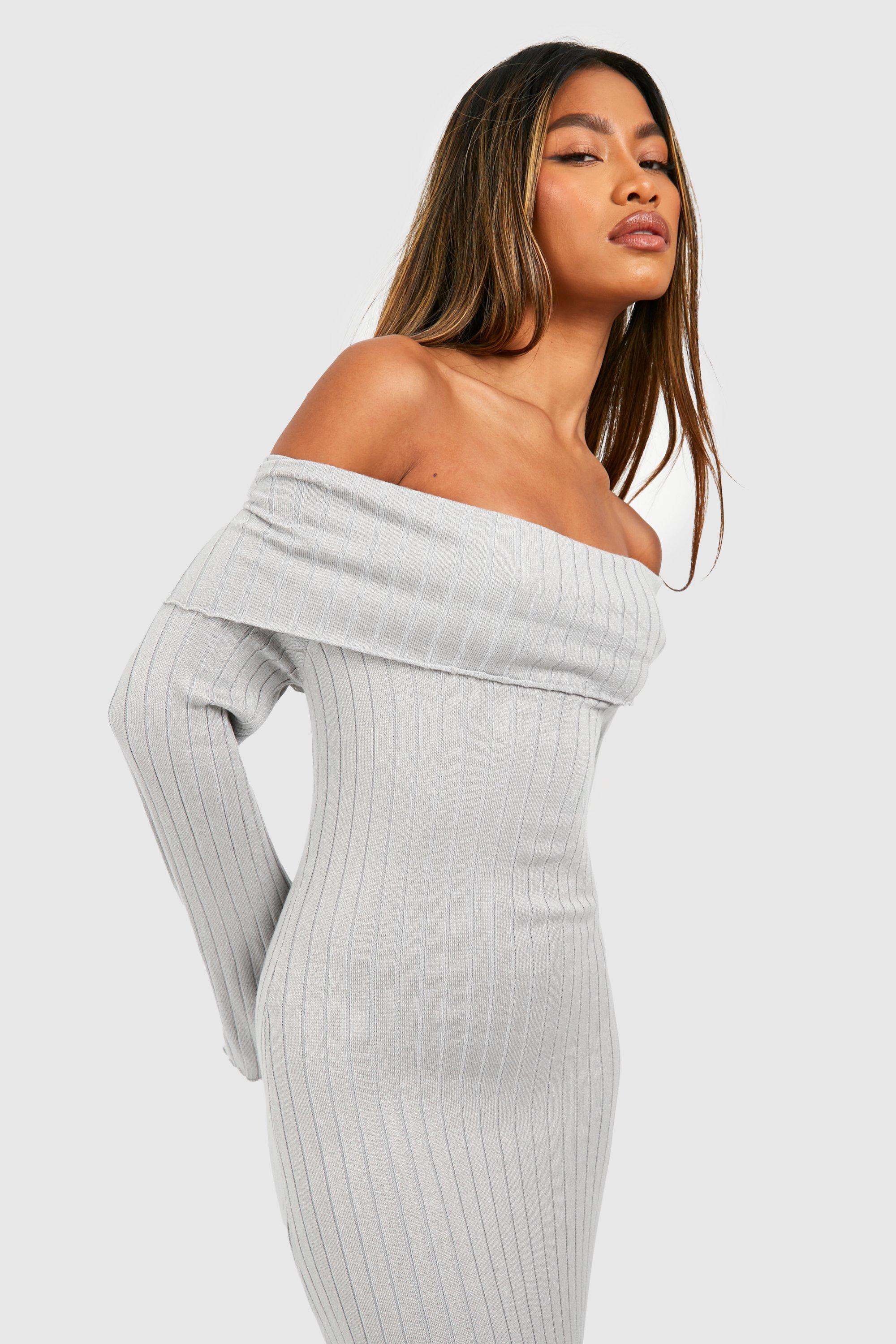 Oversized Bardot Neckline Knitted Maxi Dress