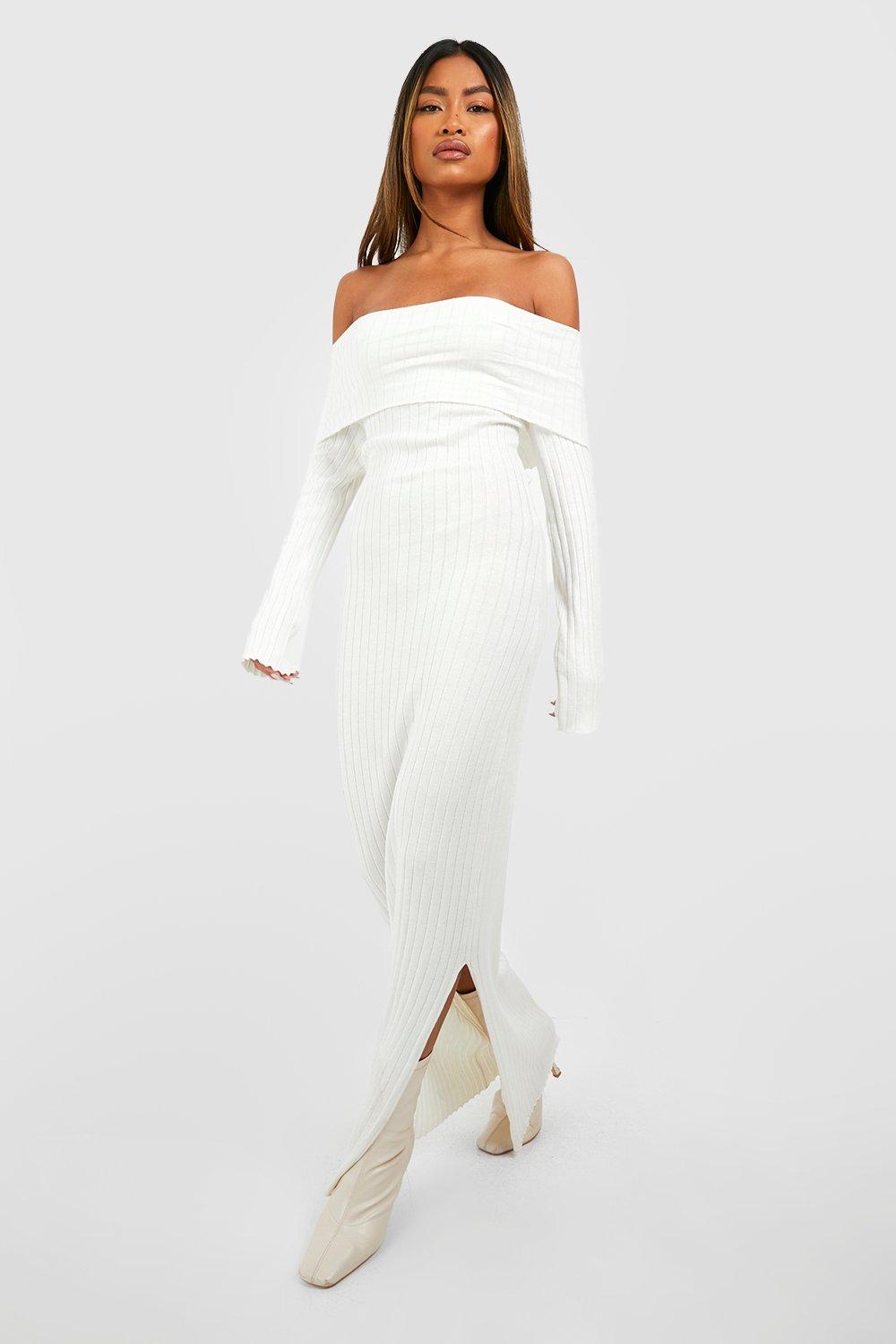 Oversized Off The Shoulder Neckline Knitted Maxi Dress | boohoo USA