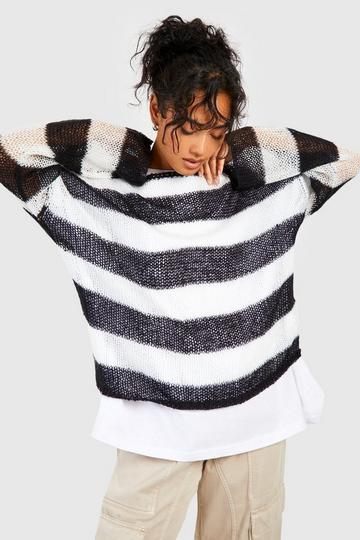 Soft Knit Loose Stripe Sweater black