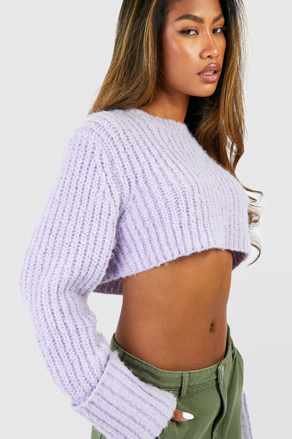 Soft Marl Crop Sweater With Deep Cuffs