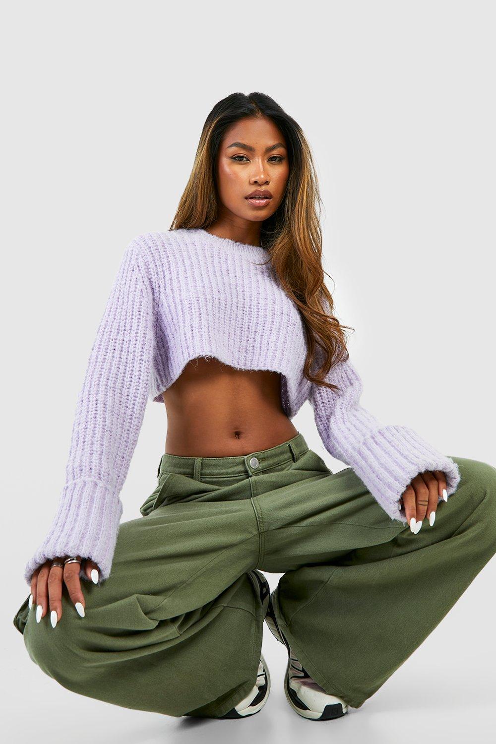 Grey marl crop off shoulder outlet sweater