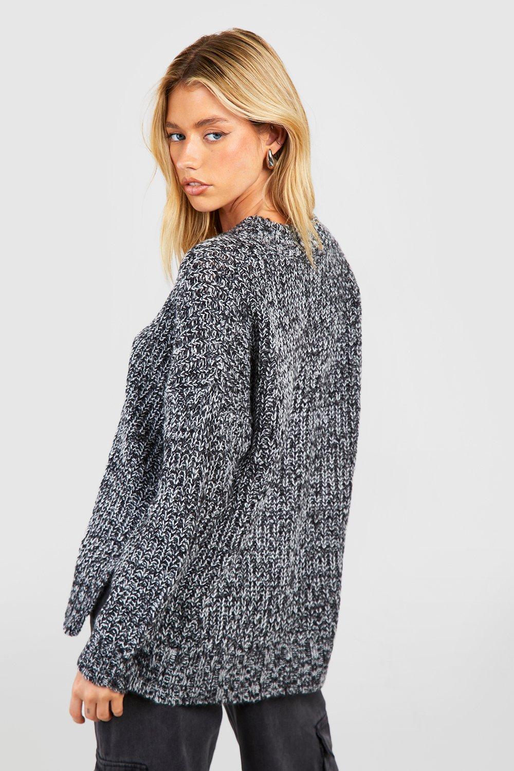 Grey Slouchy V Neck Longline Jumper