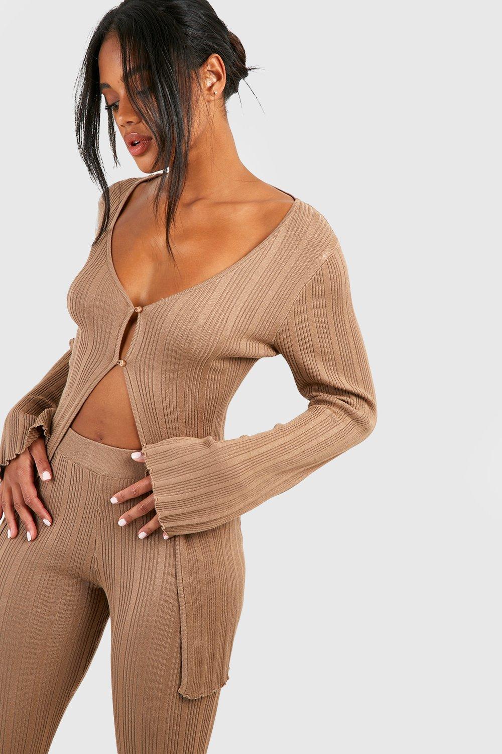 Brown Ribbed Longline Cardigan