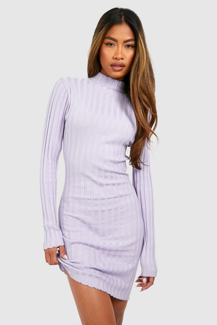 Lilac Wide Rib Knitted Mini Dress