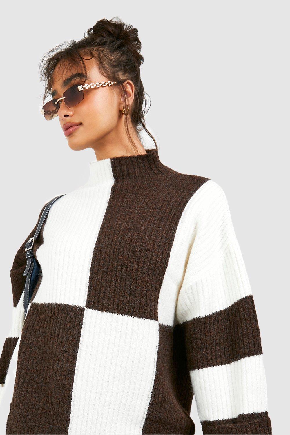 Color Block High Neck Sweater