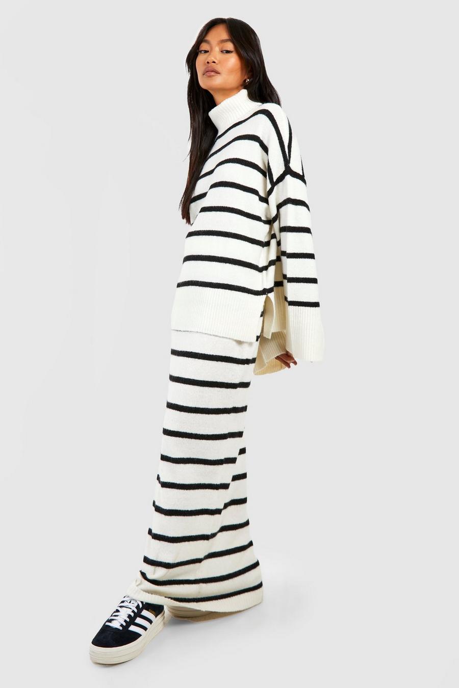 Ivory weiß Soft Knit Stripe Jumper & Maxi Skirt Set