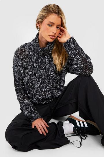Soft Marl Knit Oversized Turtleneck Sweater black