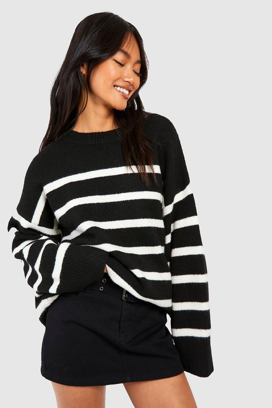 Black Oversized Soft Knit Stripe Sweater