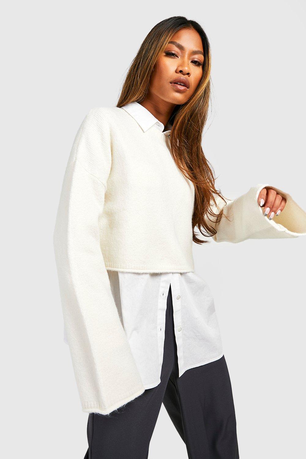 Marl Knit Wide Sleeve Crop Jumper