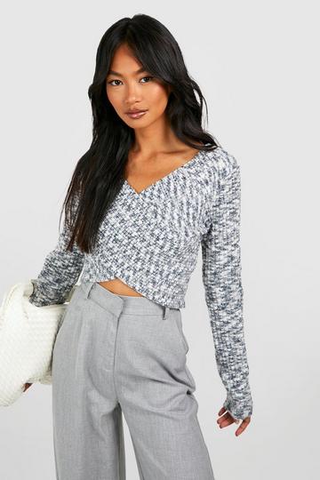 Marl Soft Knit Wrap Jumper grey