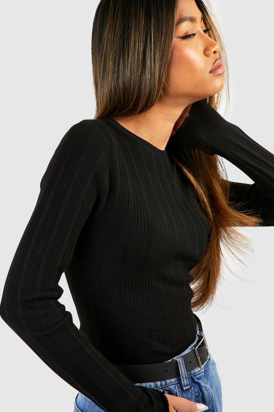 Black Mixed Rib Knitted Top image number 1