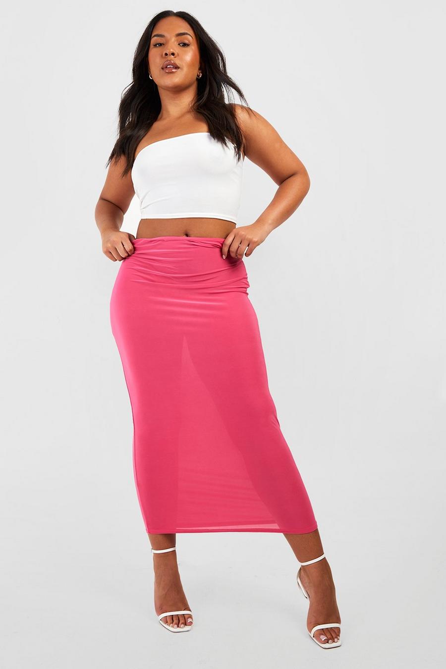 Pink Plus Slinky Midi Skirt image number 1