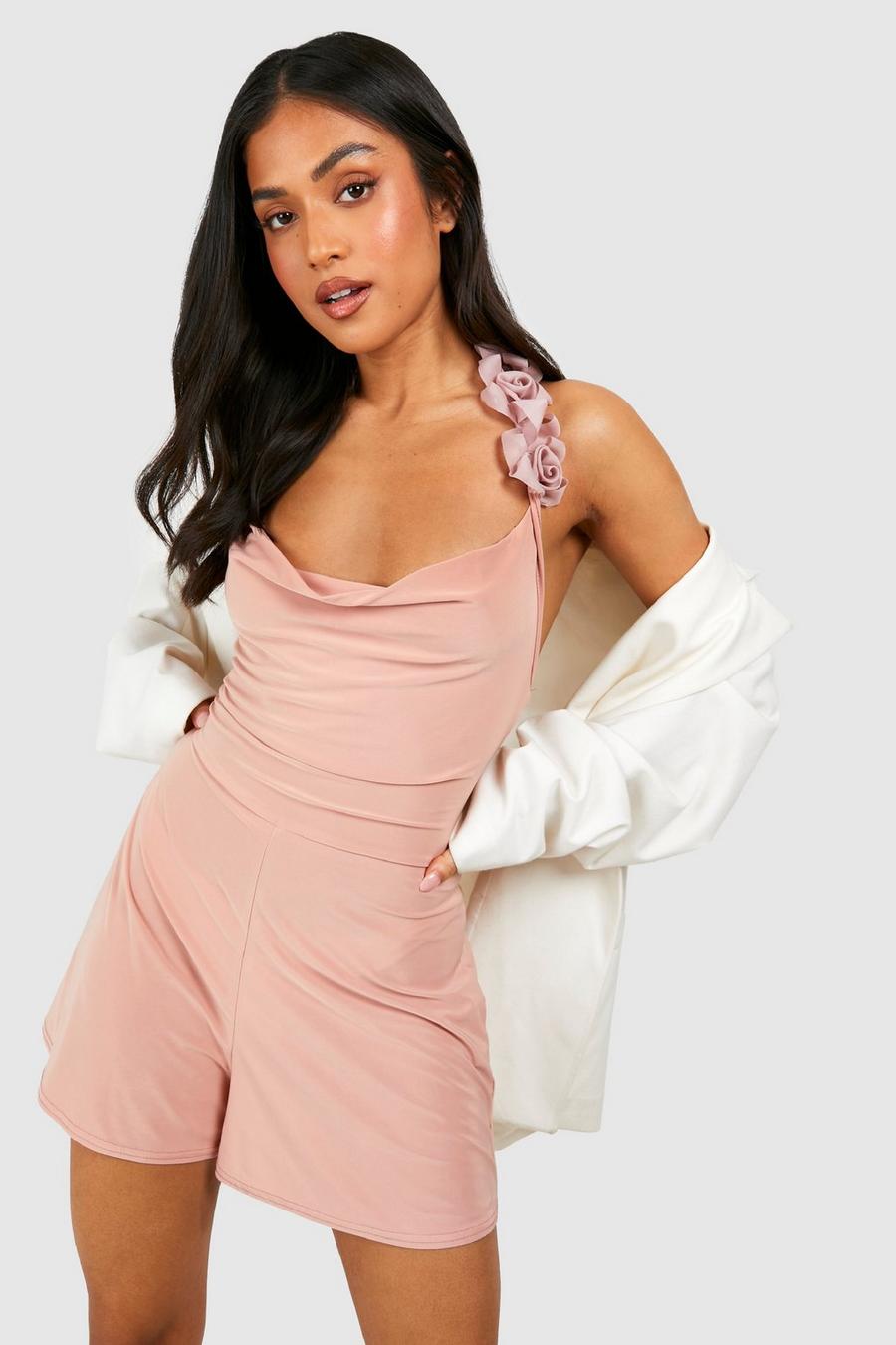 Tutina Petite seducente con rifiniture a corsetto, Blush rosa image number 1