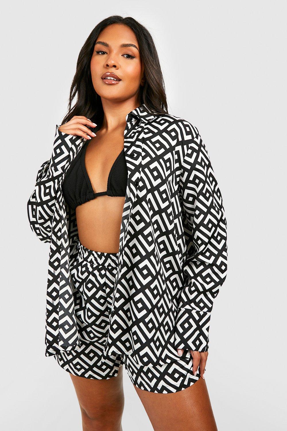 Women's Black And White Printed Two-Piece Dress