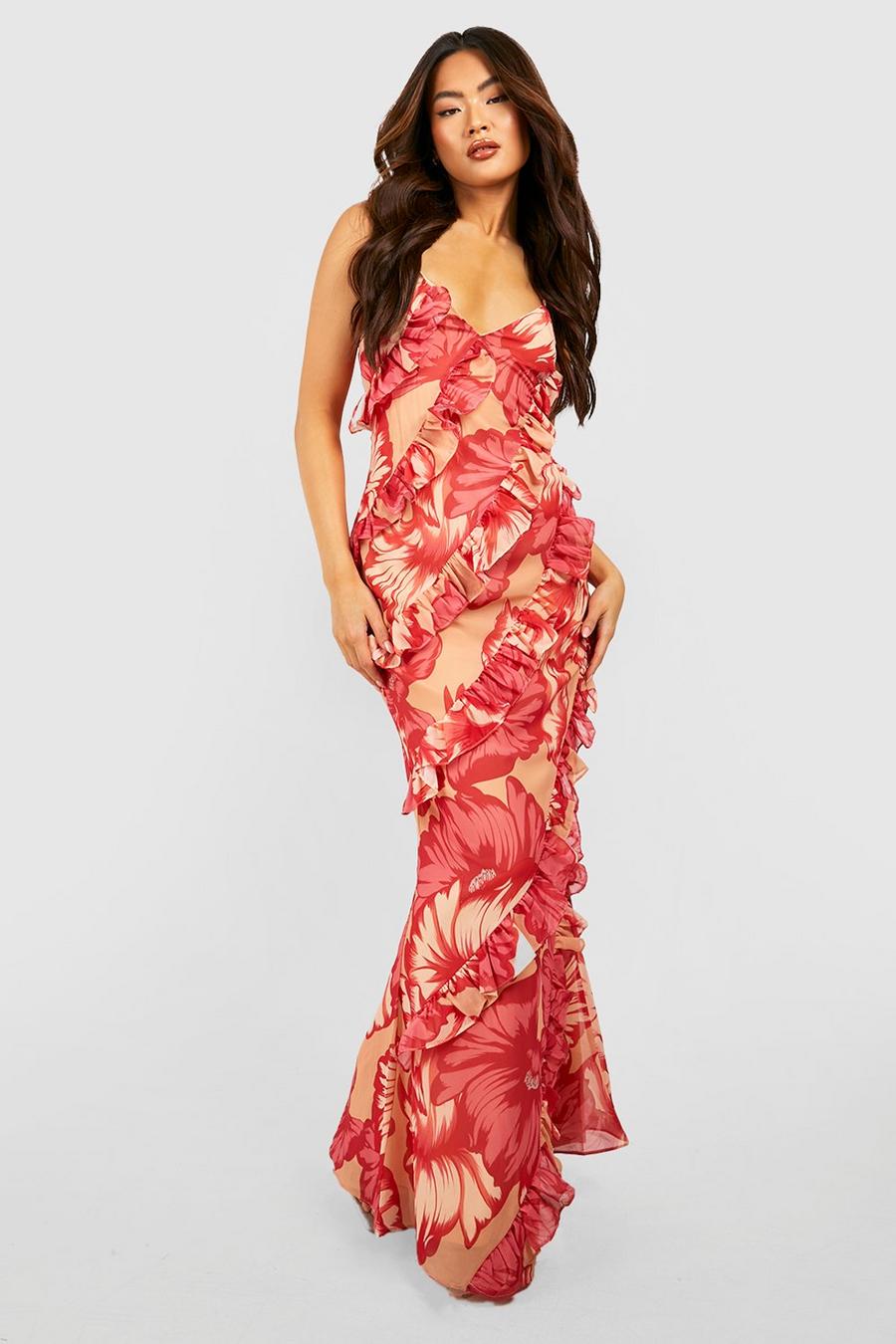 Pink Floral Ruffle Maxi Dress image number 1