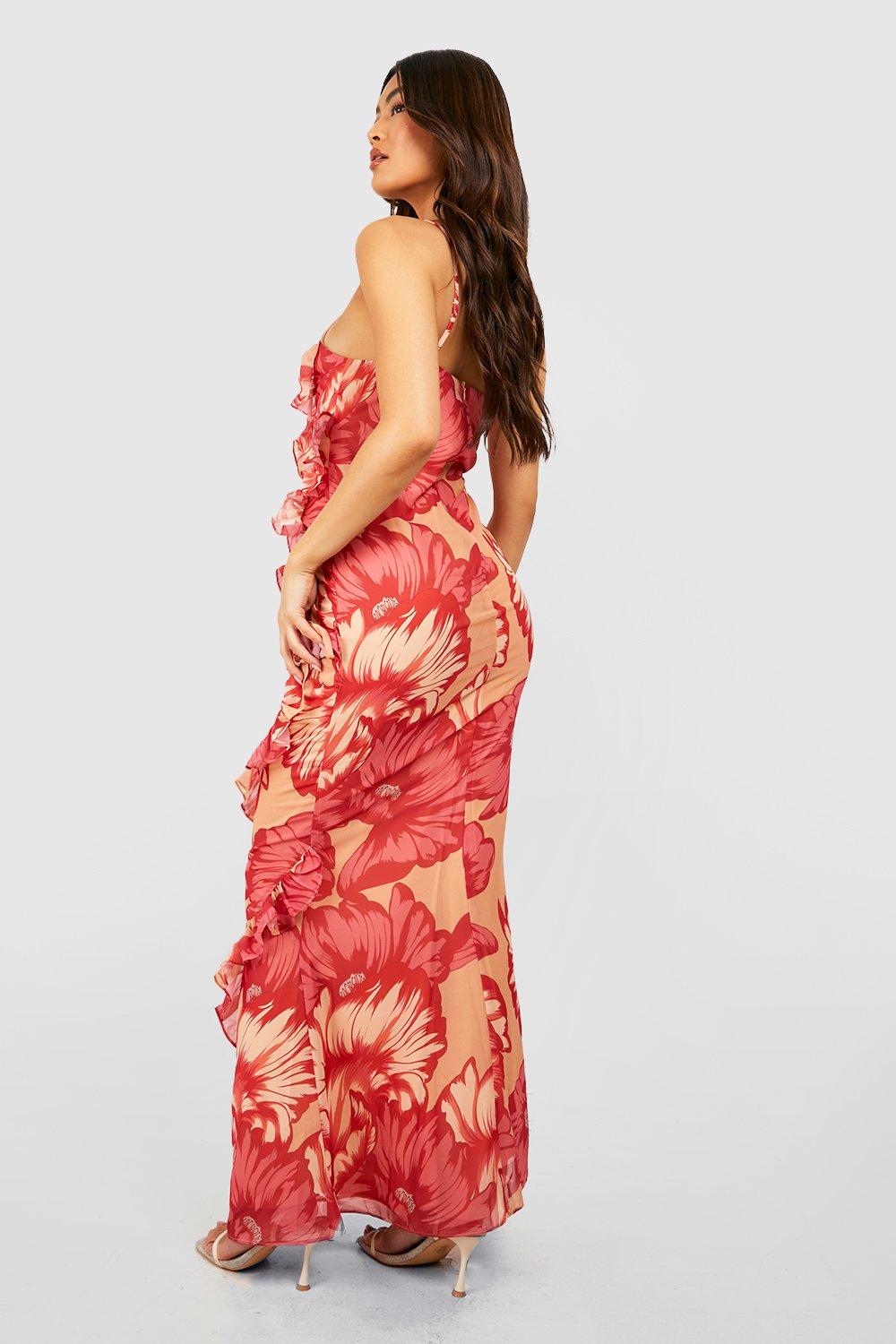 Boohoo ruffle sale maxi dress