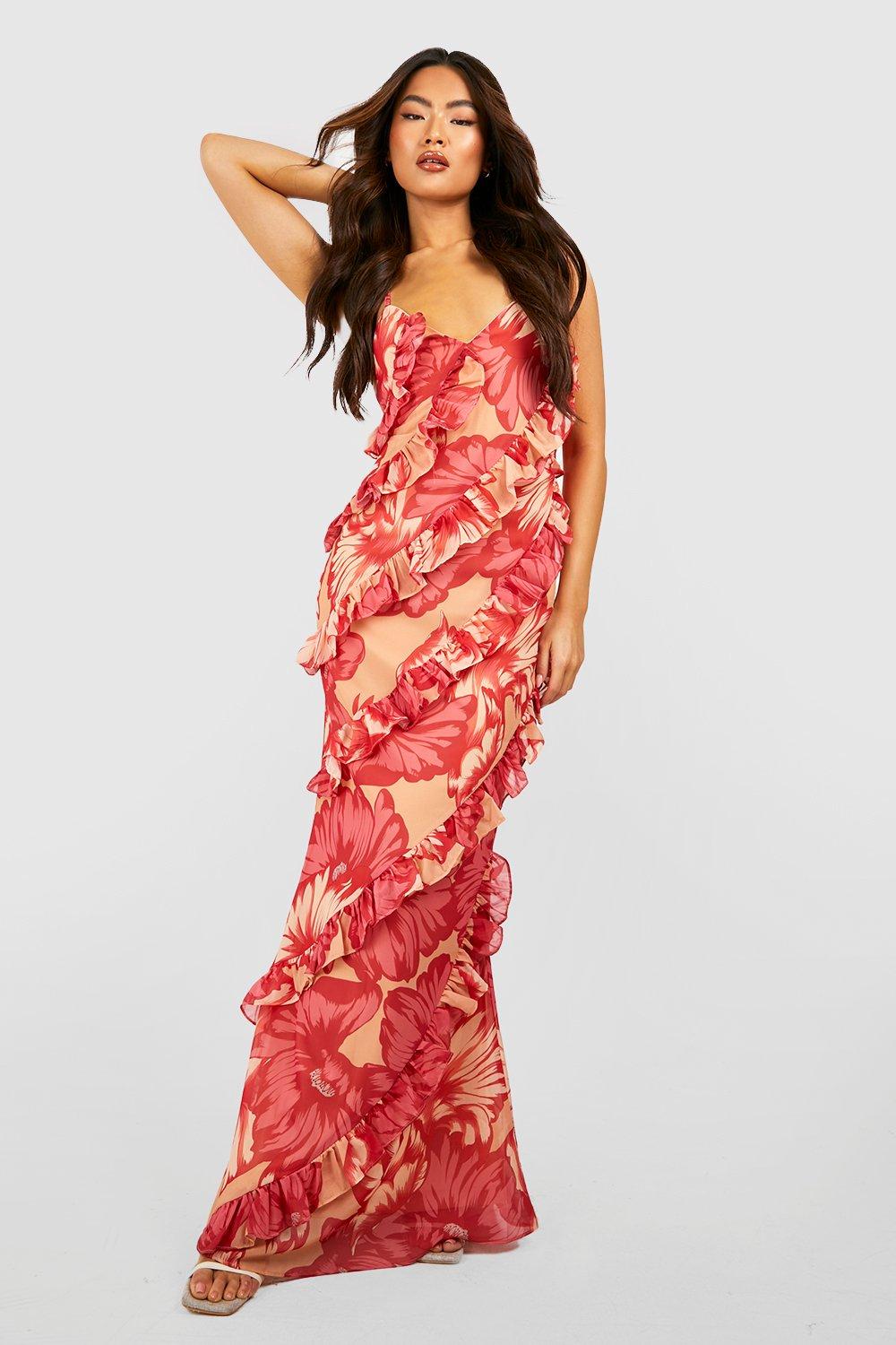 Boohoo ruffle maxi dress sale