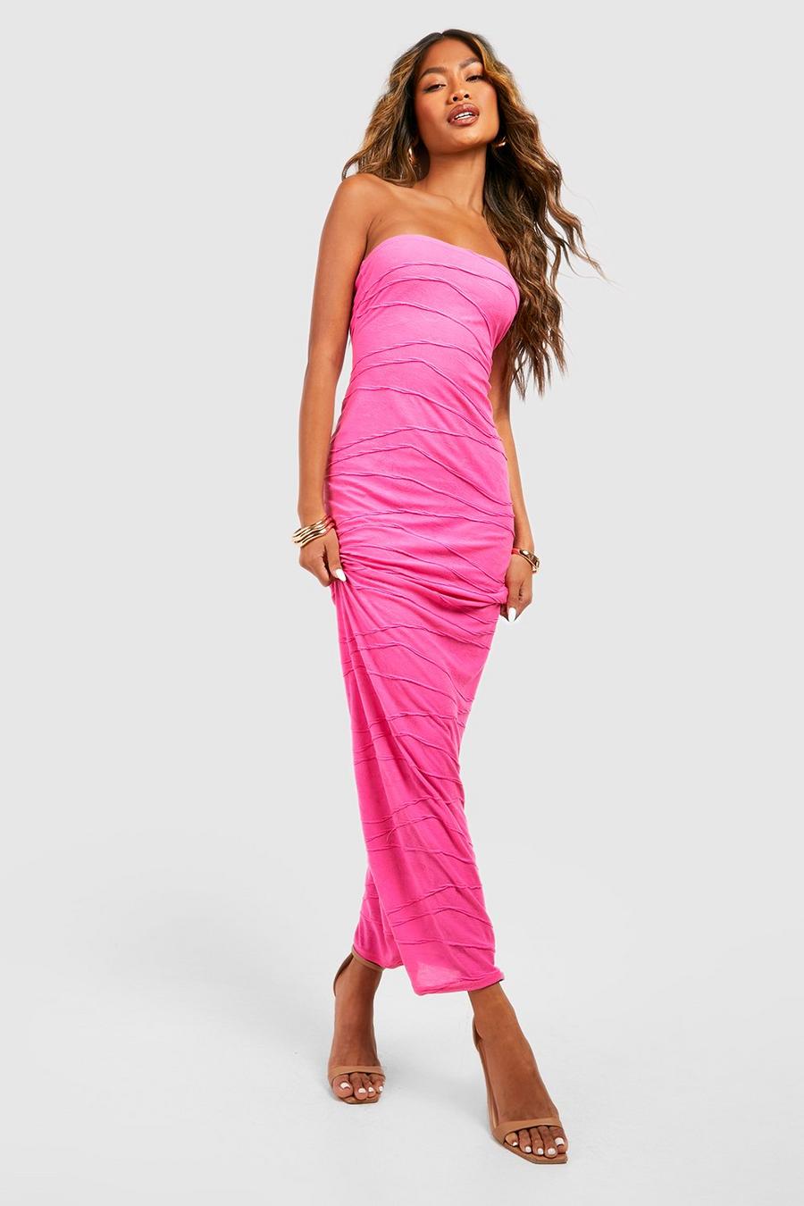 Hot pink Bandeau Textured Seam Detail Maxi Dress image number 1