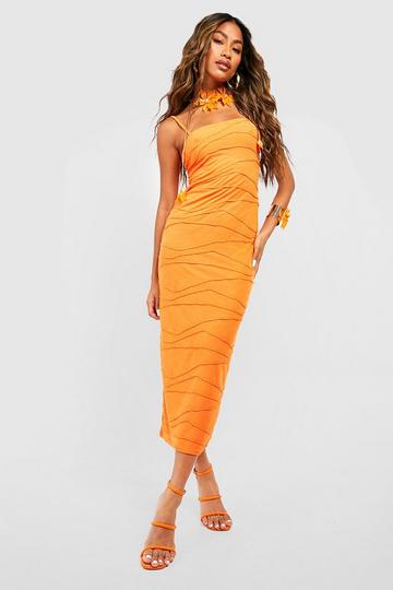 Textured Seam Strappy Detail Midaxi Dress orange