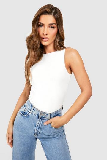 Double Layer Sleeveless Bodysuit white