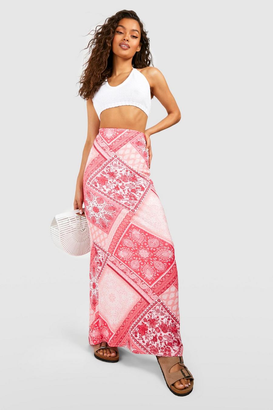 Pink Scarf Print Slip Maxi Skirt image number 1