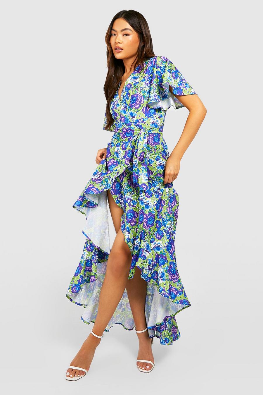 Floral Angel Sleeve Wrap Maxi Dress | boohoo