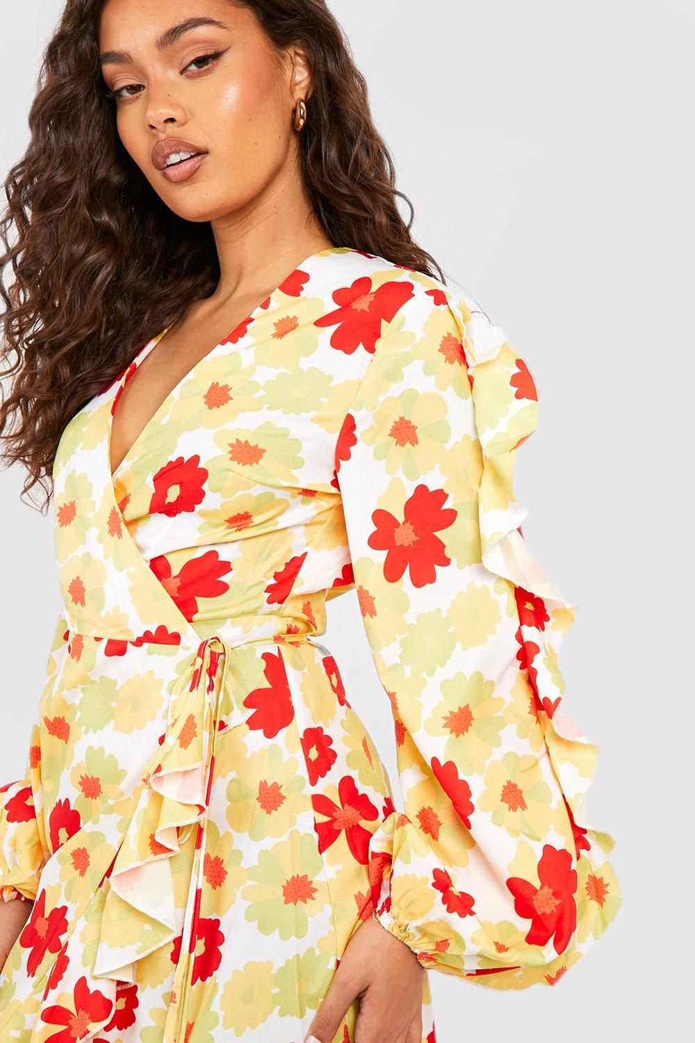 Boohoo yellow best sale wrap dress